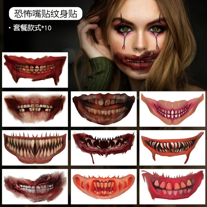 Halloween Mouth Tattoo Stickers Party Horror Lip DIY Decoration BIG MOUTH
