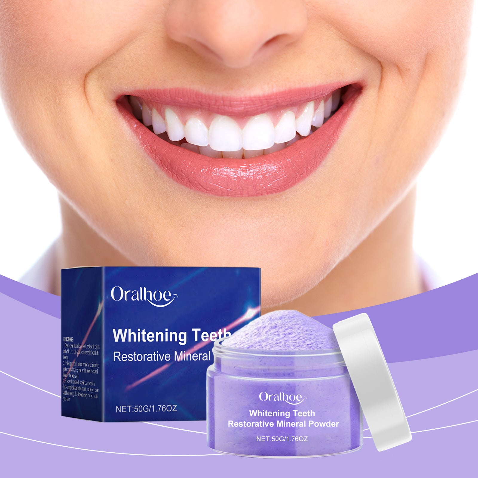 Oralhoe Purple Brightening Tooth Powder Gentle Mouth Cleanser Fresh Breath Cleanser Teeth Care